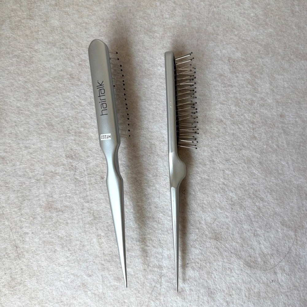 2 Hairtalk Extension Teasing Brush Set of 2 Silver Professional Hair Tools NEW